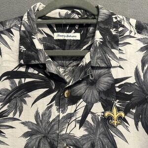 Tommy Bahama New Orleans Saints Button Up Camp Shirt 100% Silk Mens Large Gray